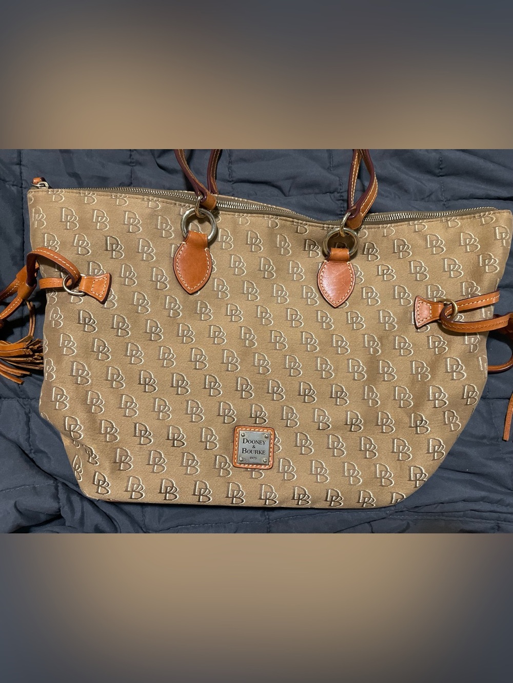 Dooney & Bourke Brown & Tan Signature Canvas Tote (Work or Travel Bag)